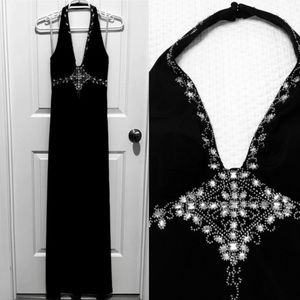 Beaded Halter Style Black Gown Size 5/6